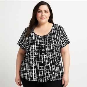 Apt 9 Black White Pullover Blouse Witg Black Links Plus Sz 3X